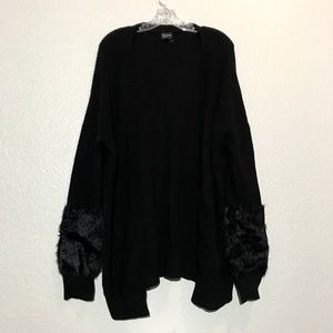 Free Press Faux Fur Trimmed Black Cardigan
